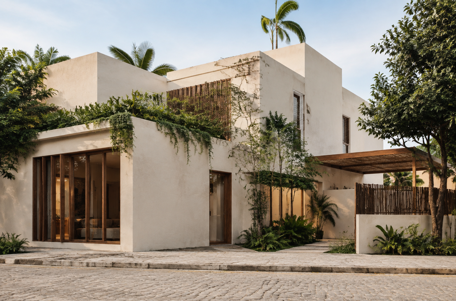Imagem conceitual provisória de arquitetura contemporânea em contexto litorâneo