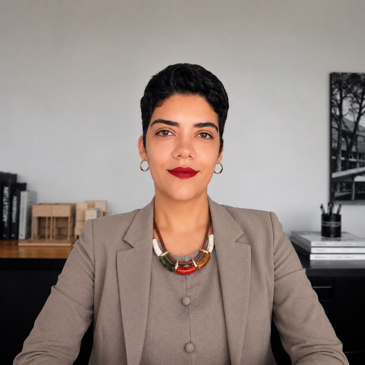 Julyane Andrade, arquiteta e urbanista, com cabelo curto e cacheado